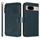 For Google Pixel 8a Butterfly Love Flower Multi-card Zipper Wallet Leather Phone Case(Dark Green) - 2
