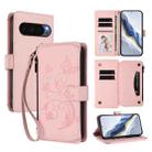 For Google Pixel 10 Pro XL / 9 Pro XL Butterfly Love Flower Multi-card Zipper Wallet Leather Phone Case(Pink) - 1