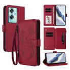 For OnePlus Nord N30 SE 5G Butterfly Love Flower Multi-card Zipper Wallet Leather Phone Case(Wine Red) - 1