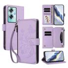 For OnePlus Nord N30 SE 5G Butterfly Love Flower Multi-card Zipper Wallet Leather Phone Case(Light Purple) - 1