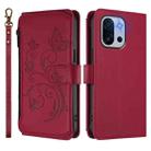 For OnePlus 13T Butterfly Love Flower Multi-card Zipper Wallet Leather Phone Case(Wine Red) - 2