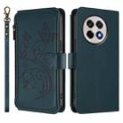 For OnePlus 13R 5G / Ace 5 / 5 Pro Butterfly Love Flower Multi-card Zipper Wallet Leather Phone Case(Dark Green) - 2