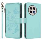For OnePlus 13R 5G / Ace 5 / 5 Pro Butterfly Love Flower Multi-card Zipper Wallet Leather Phone Case(Mint Green) - 2