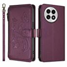 For OnePlus 13 Butterfly Love Flower Multi-card Zipper Wallet Leather Phone Case(Dark Purple) - 2