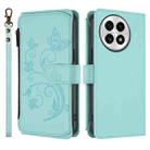 For OnePlus 13 Butterfly Love Flower Multi-card Zipper Wallet Leather Phone Case(Mint Green) - 2