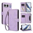 For OnePlus Nord 4 5G Butterfly Love Flower Multi-card Zipper Wallet Leather Phone Case(Light Purple) - 1