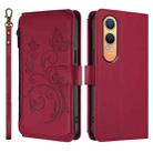 For OnePlus Nord CE4 Lite 5G Butterfly Love Flower Multi-card Zipper Wallet Leather Phone Case(Wine Red) - 2