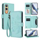 For OnePlus Nord CE4 Lite 5G Butterfly Love Flower Multi-card Zipper Wallet Leather Phone Case(Mint Green) - 1