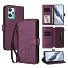 For OnePlus Nord 2 Lite 5G / CE 2 Lite Butterfly Love Flower Multi-card Zipper Wallet Leather Phone Case(Dark Purple) - 1