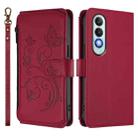 For OnePlus Nord CE4 5G Butterfly Love Flower Multi-card Zipper Wallet Leather Phone Case(Wine Red) - 2