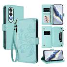 For OnePlus Nord CE4 5G Butterfly Love Flower Multi-card Zipper Wallet Leather Phone Case(Mint Green) - 1
