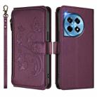 For OnePlus 12R 5G / Ace 3 5G Butterfly Love Flower Multi-card Zipper Wallet Leather Phone Case(Dark Purple) - 2
