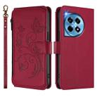 For OnePlus 12 5G Butterfly Love Flower Multi-card Zipper Wallet Leather Phone Case(Wine Red) - 2