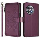 For OnePlus Ace 2 Pro 5G Butterfly Love Flower Multi-card Zipper Wallet Leather Phone Case(Dark Purple) - 2