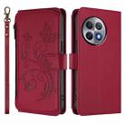For OnePlus Ace 2 Pro 5G Butterfly Love Flower Multi-card Zipper Wallet Leather Phone Case(Wine Red) - 2