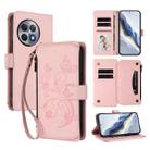 For OnePlus Ace 2 Pro 5G Butterfly Love Flower Multi-card Zipper Wallet Leather Phone Case(Pink) - 1
