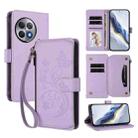 For OnePlus Ace 2 Pro 5G Butterfly Love Flower Multi-card Zipper Wallet Leather Phone Case(Light Purple) - 1
