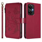For OnePlus Nord CE 3 Lite 5G / N30 5G Butterfly Love Flower Multi-card Zipper Wallet Leather Phone Case(Wine Red) - 2