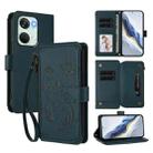 For OnePlus Nord 3 / Ace 2V Butterfly Love Flower Multi-card Zipper Wallet Leather Phone Case(Dark Green) - 1