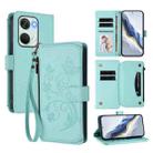 For OnePlus Nord 3 / Ace 2V Butterfly Love Flower Multi-card Zipper Wallet Leather Phone Case(Mint Green) - 1