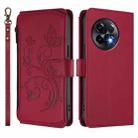 For OnePlus 11R 5G / Ace 2 5G Butterfly Love Flower Multi-card Zipper Wallet Leather Phone Case(Wine Red) - 2