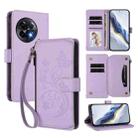 For OnePlus 11R 5G / Ace 2 5G Butterfly Love Flower Multi-card Zipper Wallet Leather Phone Case(Light Purple) - 1