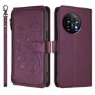 For OnePlus 11 Butterfly Love Flower Multi-card Zipper Wallet Leather Phone Case(Dark Purple) - 2