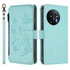 For OnePlus 11 Butterfly Love Flower Multi-card Zipper Wallet Leather Phone Case(Mint Green) - 2