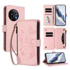 For OnePlus 11 Butterfly Love Flower Multi-card Zipper Wallet Leather Phone Case(Pink) - 1