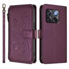 For OnePlus 10T 5G / Ace Pro 5G Butterfly Love Flower Multi-card Zipper Wallet Leather Phone Case(Dark Purple) - 2