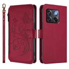 For OnePlus 10T 5G / Ace Pro 5G Butterfly Love Flower Multi-card Zipper Wallet Leather Phone Case(Wine Red) - 2