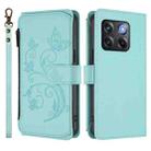 For OnePlus 10T 5G / Ace Pro 5G Butterfly Love Flower Multi-card Zipper Wallet Leather Phone Case(Mint Green) - 2