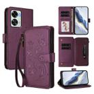For OnePlus Nord 2T Butterfly Love Flower Multi-card Zipper Wallet Leather Phone Case(Dark Purple) - 1