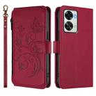 For OnePlus Nord 2T Butterfly Love Flower Multi-card Zipper Wallet Leather Phone Case(Wine Red) - 2