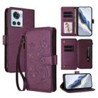 For OnePlus 10R / Ace Butterfly Love Flower Multi-card Zipper Wallet Leather Phone Case(Dark Purple) - 1
