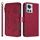 For OnePlus 10R / Ace Butterfly Love Flower Multi-card Zipper Wallet Leather Phone Case(Wine Red) - 2