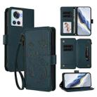 For OnePlus 10R / Ace Butterfly Love Flower Multi-card Zipper Wallet Leather Phone Case(Dark Green) - 1