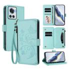 For OnePlus 10R / Ace Butterfly Love Flower Multi-card Zipper Wallet Leather Phone Case(Mint Green) - 1