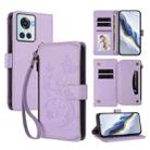 For OnePlus 10R / Ace Butterfly Love Flower Multi-card Zipper Wallet Leather Phone Case(Light Purple) - 1