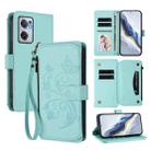 For OnePlus Nord CE2 5G Butterfly Love Flower Multi-card Zipper Wallet Leather Phone Case(Mint Green) - 1
