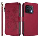 For OnePlus 10 Pro 5G Butterfly Love Flower Multi-card Zipper Wallet Leather Phone Case(Wine Red) - 2