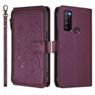 For TCL 30 XL / T701DL Butterfly Love Flower Multi-card Zipper Wallet Leather Phone Case(Dark Purple) - 2