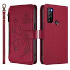For TCL 30 XL / T701DL Butterfly Love Flower Multi-card Zipper Wallet Leather Phone Case(Wine Red) - 2