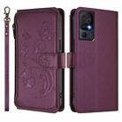 For TCL 40 SE Butterfly Love Flower Multi-card Zipper Wallet Leather Phone Case(Dark Purple) - 2