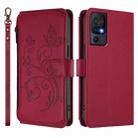 For TCL 40 SE Butterfly Love Flower Multi-card Zipper Wallet Leather Phone Case(Wine Red) - 2