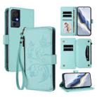 For TCL 40 SE Butterfly Love Flower Multi-card Zipper Wallet Leather Phone Case(Mint Green) - 1