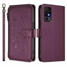 For TCL 40 XL / 40 T / T608DL Butterfly Love Flower Multi-card Zipper Wallet Leather Phone Case(Dark Purple) - 2