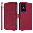 For TCL 50 5G / 50 XE NxtPaper 5G Butterfly Love Flower Multi-card Zipper Wallet Leather Phone Case(Wine Red) - 2