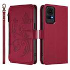 For TCL 50 LE 5G / T510SPP / K23 / K24 Butterfly Love Flower Multi-card Zipper Wallet Leather Phone Case(Wine Red) - 2