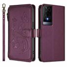 For TCL 50 XE Butterfly Love Flower Multi-card Zipper Wallet Leather Phone Case(Dark Purple) - 2